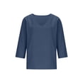 thumbnail image 5 of Paiwinds Women's V-Neck 3/4 Sleeve Loose Fit Pullover Top Casual Solid Color Blouse Soft Cotton Linen Blend, 5 of 9