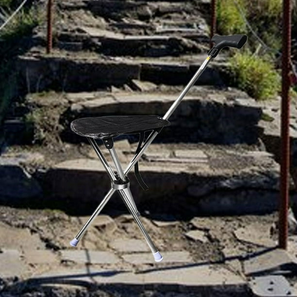 Bastón con asiento,Silla con bastón plegable y fácil de transportar,Asiento de bastón de senderismo ligero,antideslizante y portátil,Silla de camping Taburete de caña con soporte