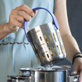 thumbnail image 4 of TREBONN Cookin Pod Pro Stainless Steel Double Portion Slotted Colander for Pasta and Vegetables Everyday Use Blue 1 Set, 4 of 5