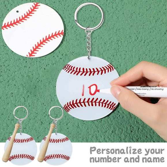 Sportteer Key Chain Baseball Keychain Double-sided Clear Print Key Chain Set Easy to Carry DIY Mini Athletes Rewards Baseball Theme