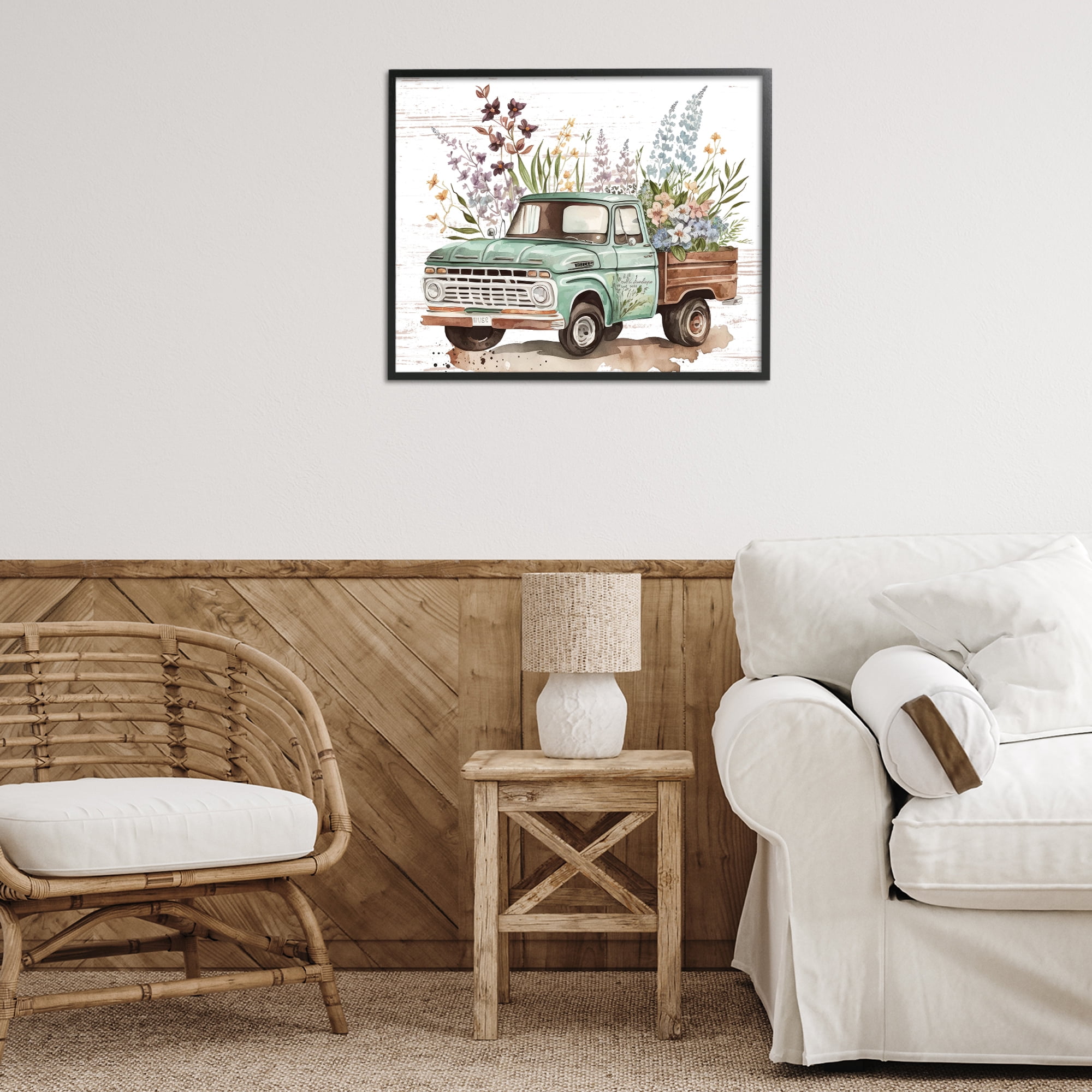 Stupell Industries Floral Herb Truck Transportation Painting Black Framed Art Print Wall Art, 30 x 24