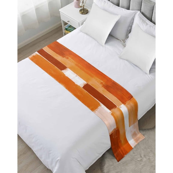 Bed Runner Scarf King Size, Burnt Orange Geometric Stain Bed Runners & Scarves for Foot of Beds, Watercolor Ombre Modern Abstract Art Decorative Bedding Runner Scarf for Hotel Home Bedroom
