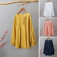 thumbnail image 4 of Casual Mujer Blusa de algodón O-cuello Botón de manga larga Camiseta suelta sólida Tops Abanopi Blusa, 4 of 7