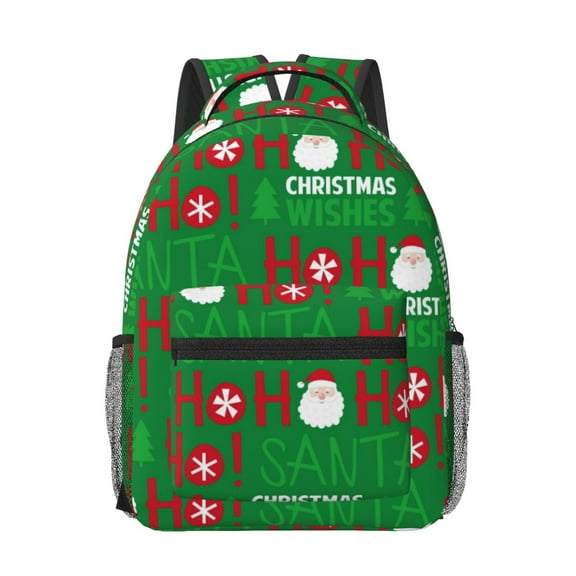 Goofa Cute Santa Pattern Comfortable Student Backpack - Ergonomic Design, Durable, Water-Resistant, Multi-Compartment,Travel, and Outdoor Activities