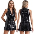 thumbnail image 3 of Vestido ajustado con abertura frontal y cremallera para mujer, vestido de tirantes de cuero con efecto mojado, cinturón y solapa con muescas, vestido sexy para discotecas y raves, 3 of 5