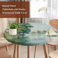 thumbnail image 3 of Green Trees Round Tablecloth 36-44 Inch Round Fitted Table Cloth with Elastic Edge, Modern Watercolor Botanical Waterproof Table Cover Protector for Outdoor Picnic Party Dining, 3 of 9