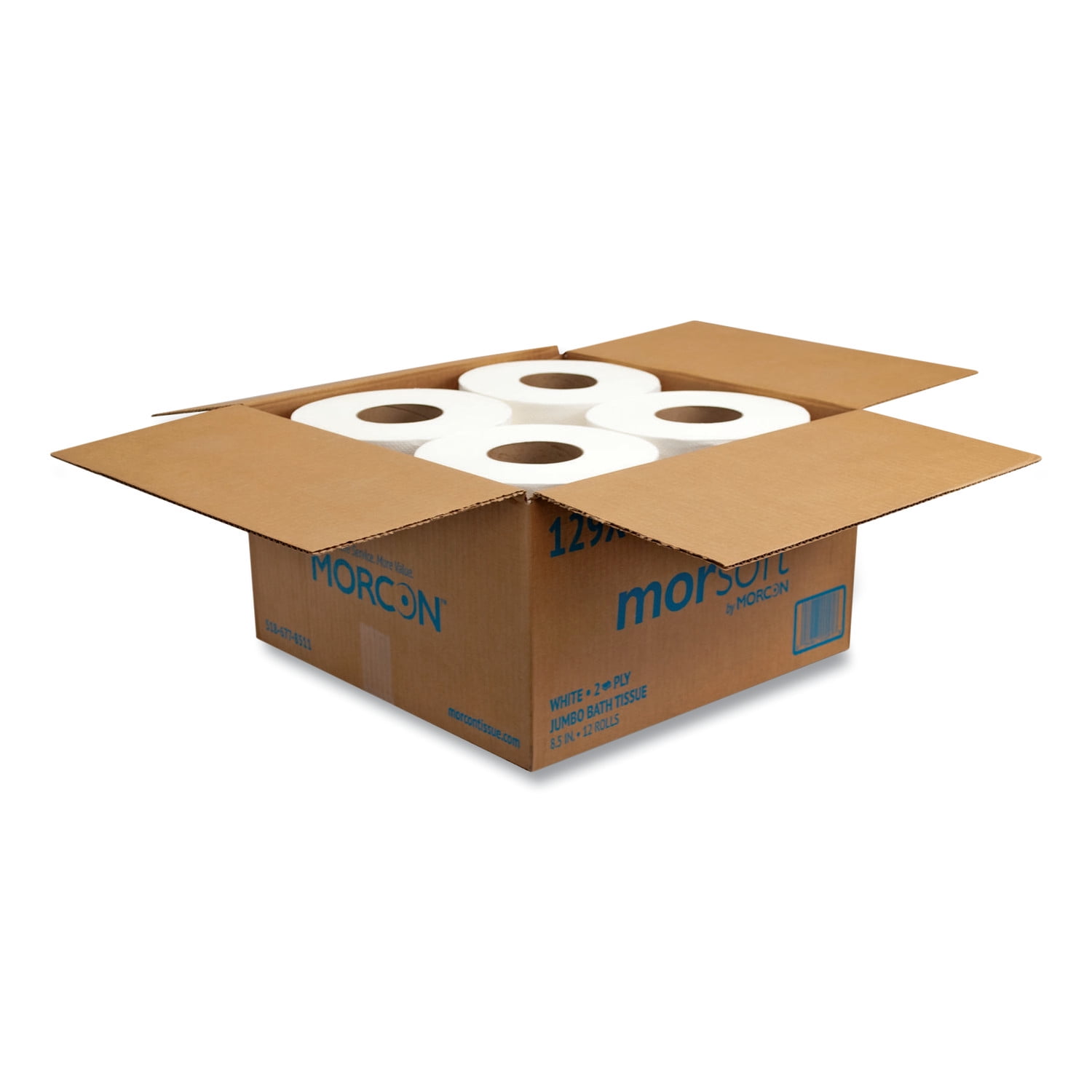 Morcon Tissue Jumbo Toilet Paper, Septic Safe, 2-Ply, White, 500 ft, 12/Carton -MOR129X
