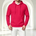 thumbnail image 5 of Fleece Hooded Sweatshirt for Men Casual Stylish Comfy Long Sleeves Pullover Fall Winter Thermal Drawstring Solid Color Pullover Red XL, 5 of 6