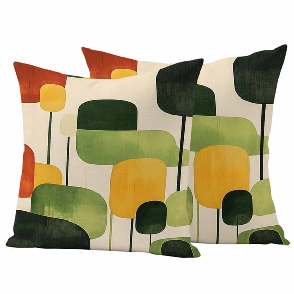 Green Abstract Outdoor Waterproof Pillow Covers, Geometric Simple Lines Vintage Art Decorative Square Throw Pillowcase Sofa Cushion Sham for Patio/Couch/Chair, 16"x16" 2 Pack