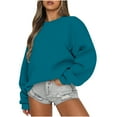 thumbnail image 2 of Women Tops Solid Color Round Neck Fashion Sweatshirt Long Sleeve Fashion Lightweight Tops for Women 2023 Oversized Tshirts Shirts for Women Stretch Trendy Going Out Women Tops（Blue,XL）, 2 of 7