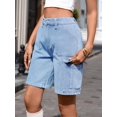 thumbnail image 4 of Bermuda Cargo Shorts for Women Casual Long Knee Length High Waisted Stretch Wide Leg Relaxed Fit Light Blue S, 4 of 9
