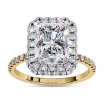 AFFY Halo Solitaire Engagement Rings for Women Center 8.2x6.2mm Radiant and Round Cut Lab Created Moissanite Anniversary Promise Ring in 14K Yellow Gold Plated 925 Sterling Silver Size-5