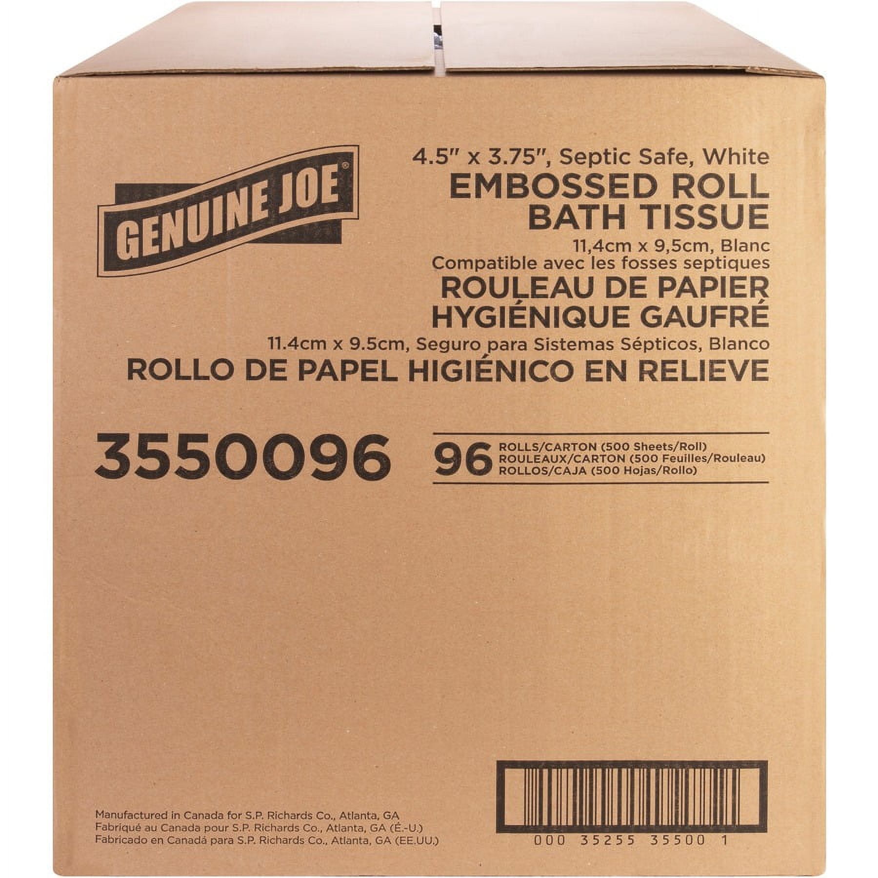 Genuine Joe 2-ply Bath Tissue - 2 Ply - 4.50" X 3" - 500 Sheets/roll - White - Fiber - Perforated, Absorbent, Soft - For Bathroom, Restroom - 96 / Carton