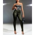 thumbnail image 5 of High-Waisted Slant Pocket Double Button PU Leather Skinny Stretchy Tapered Womens Pants, 5 of 6
