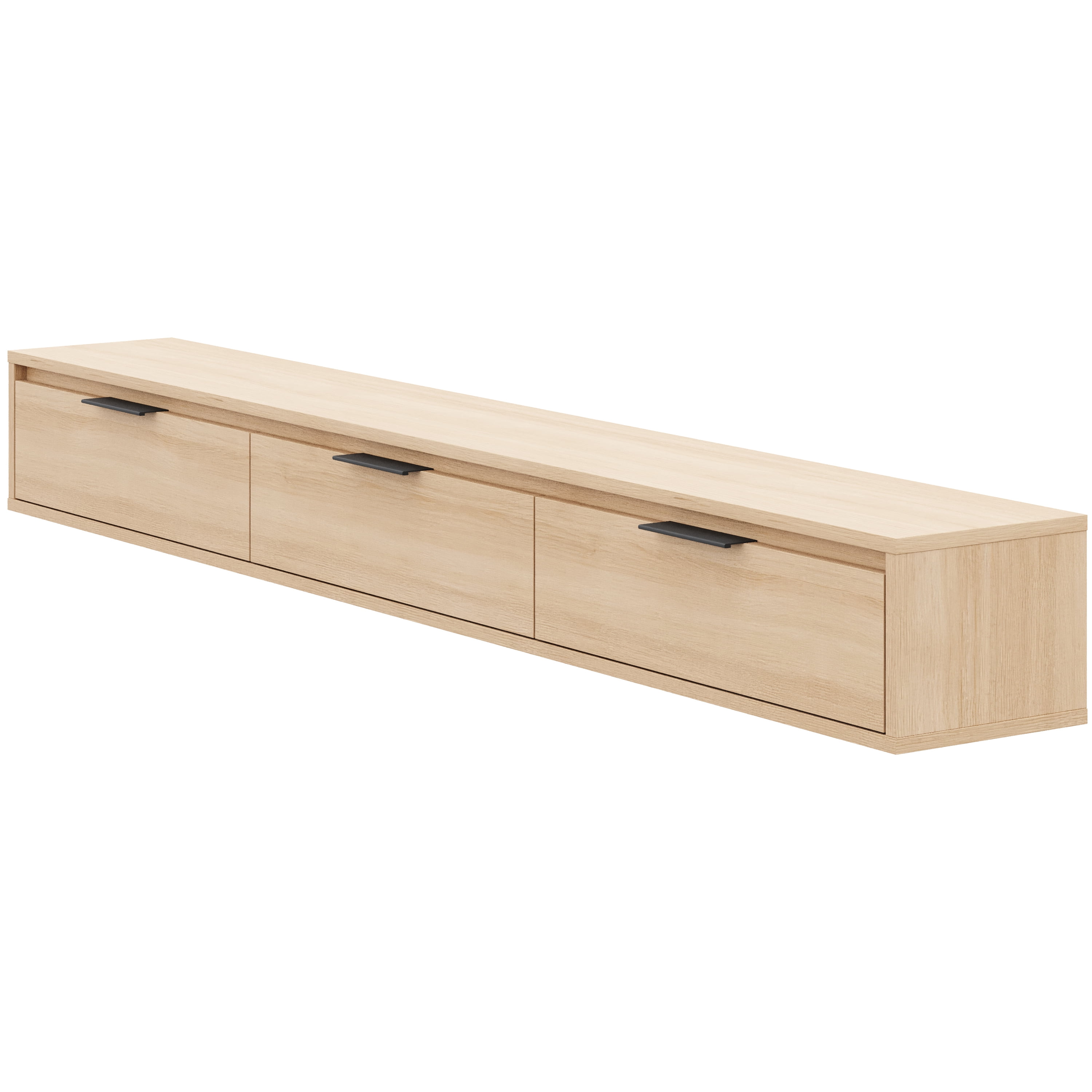 Meuble TV mural Nexera Slim 72 po à 3 portes et 3 armoires, chêne blond naturel