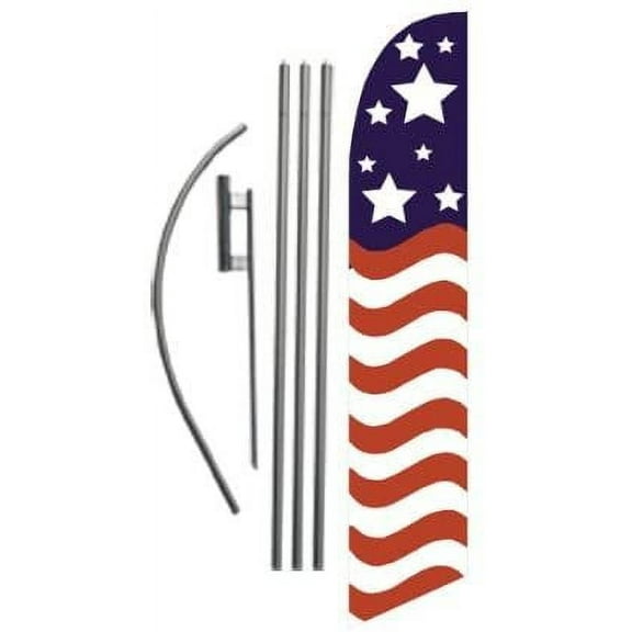American Glory stars top 15ft Feather Banner Flag Set - INCLUDES 15FT POLE KIT w/GROUND SPIKE