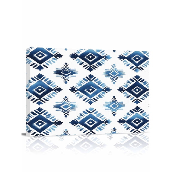 Boho Aztec Blue Wall Art for Living Room,Canvas Picture Wall Decor for Bathroom Bedroom,Southwest Geometric Abstract Tribal Painting Artwork for Office Kitchen Hallway Dining Room Home Decor 16"x20"
