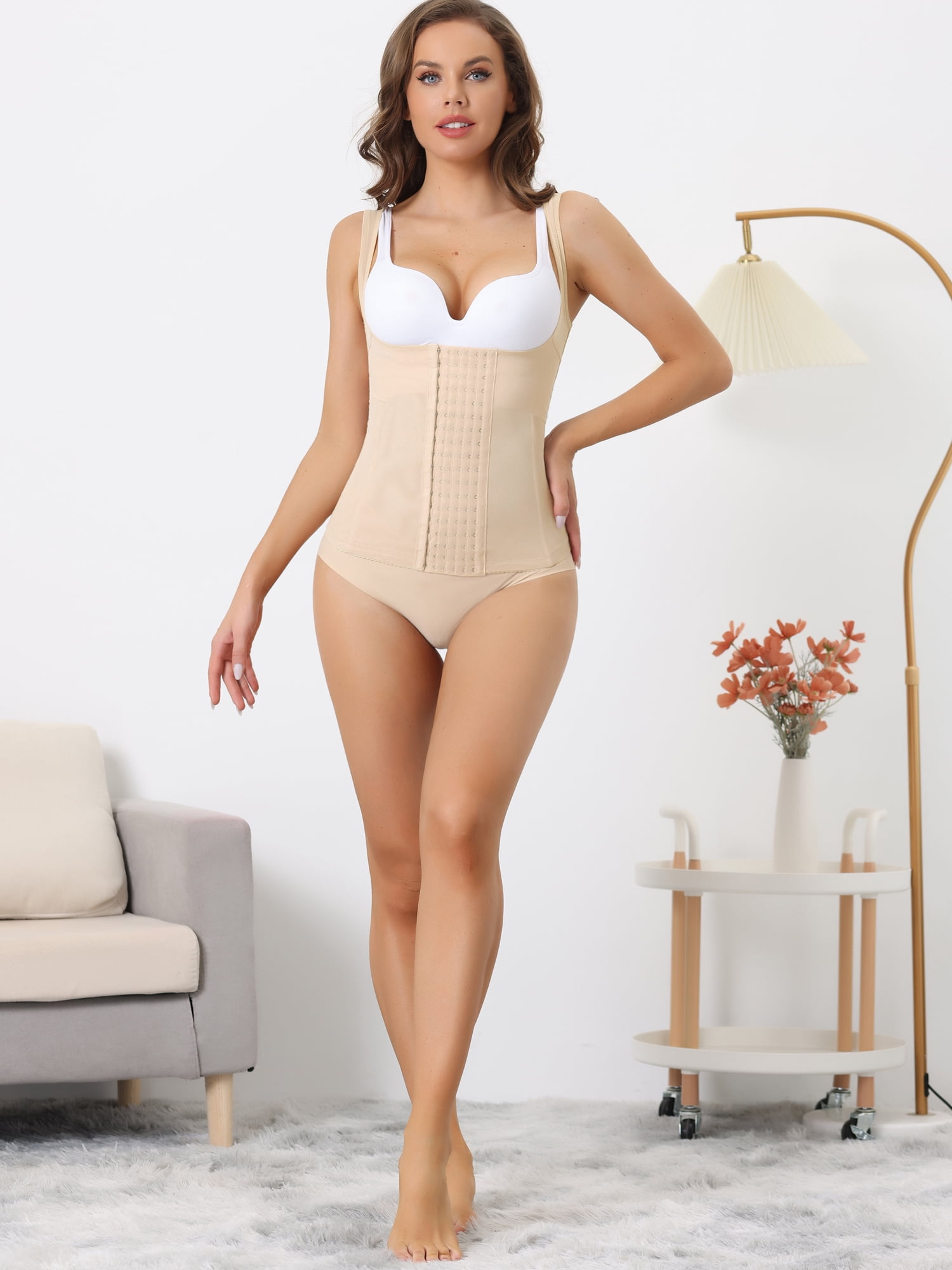 DARING DIVA Women's Waist Corset Shapewear Tummy Control Tank Top Beige Large