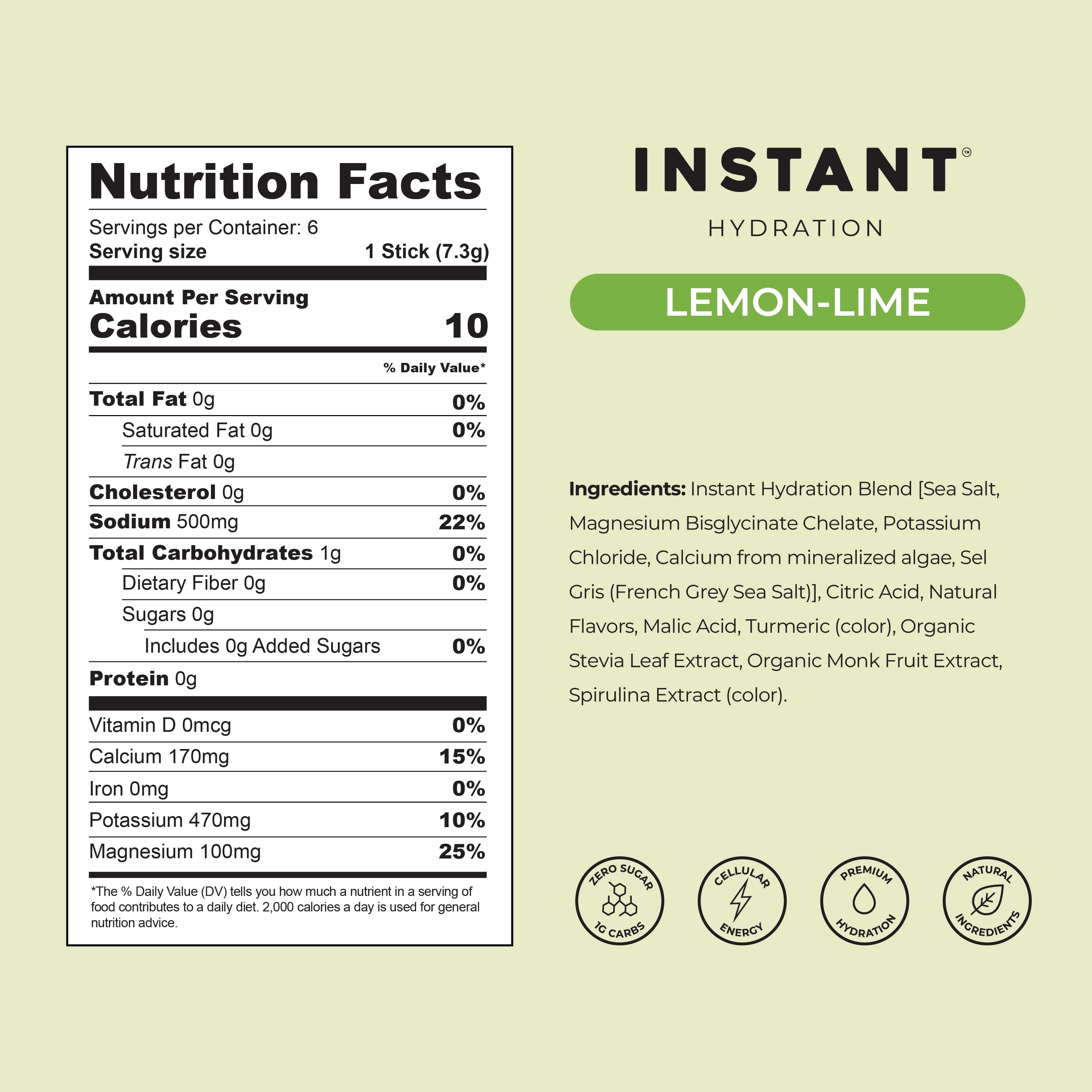 (2 pack) Instant Hydration Sugar Free Electrolyte Powder, Lemon Lime, 6 Sticks
