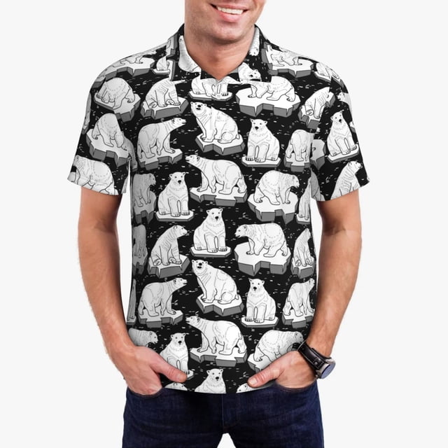 Fotbe Cute Cartoon Polar Bear Camiseta Polo de Golf para Hombre con Estampado – Camisa Deportiva Transpirable con Cuello Abotonado-3X-Large