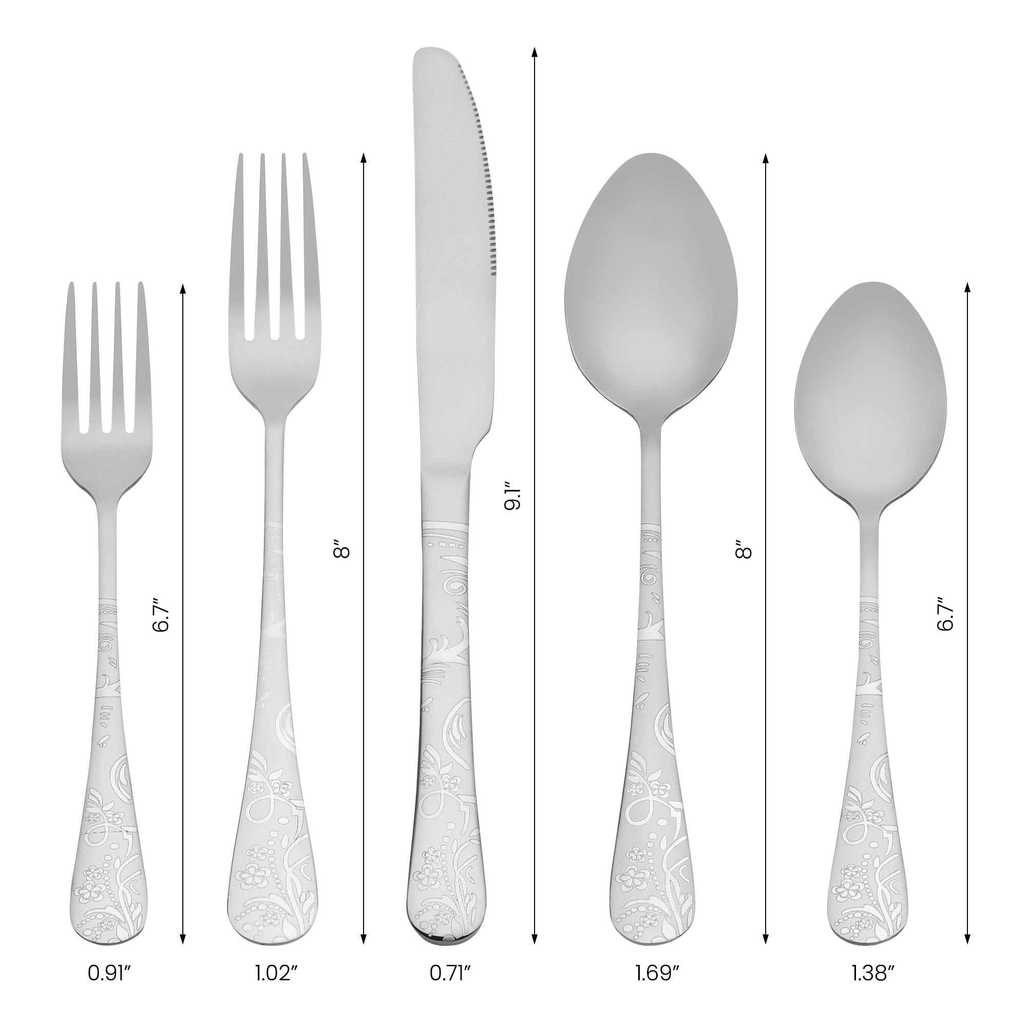 Unique Bargains 20 Piece Stainless Steel Floral Flatware Silverware Set for 4 Silver