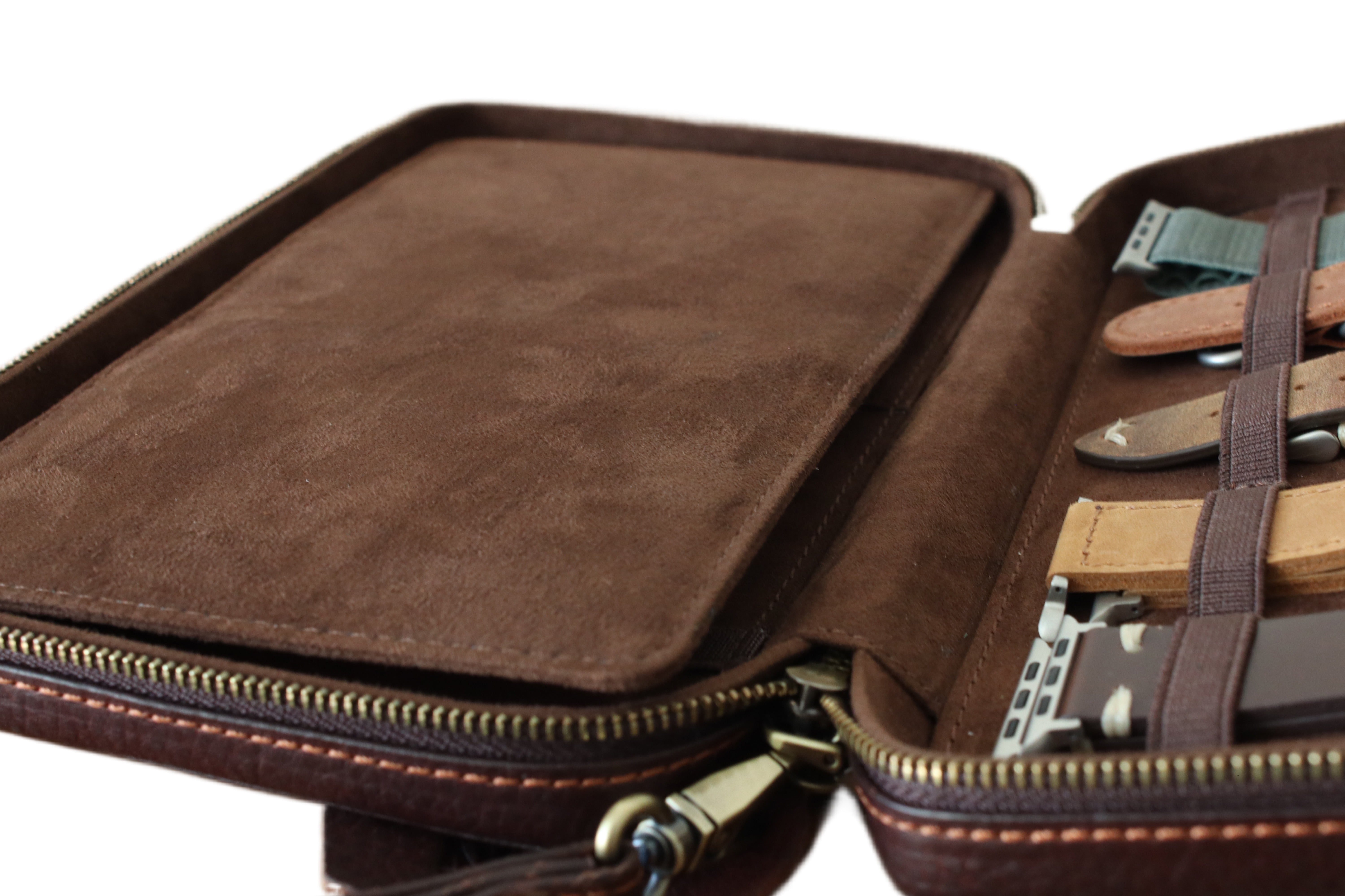 Leather Watch Strap Storage Case - Fits 8 Bands Including Metal Bands Compatible with Apple Watch, Samsung, Android Wear Smartwatch Bracelets - Unisex