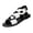 Black_031, variant on Domuza Women Black White Color Block Geometric Hollow Cutout Flat Sandals, Open Toe Back Wrap Ankle Strap Slip On Casual Sandals for Beach Shopping Daily Walking Black 6.5(EU-37)