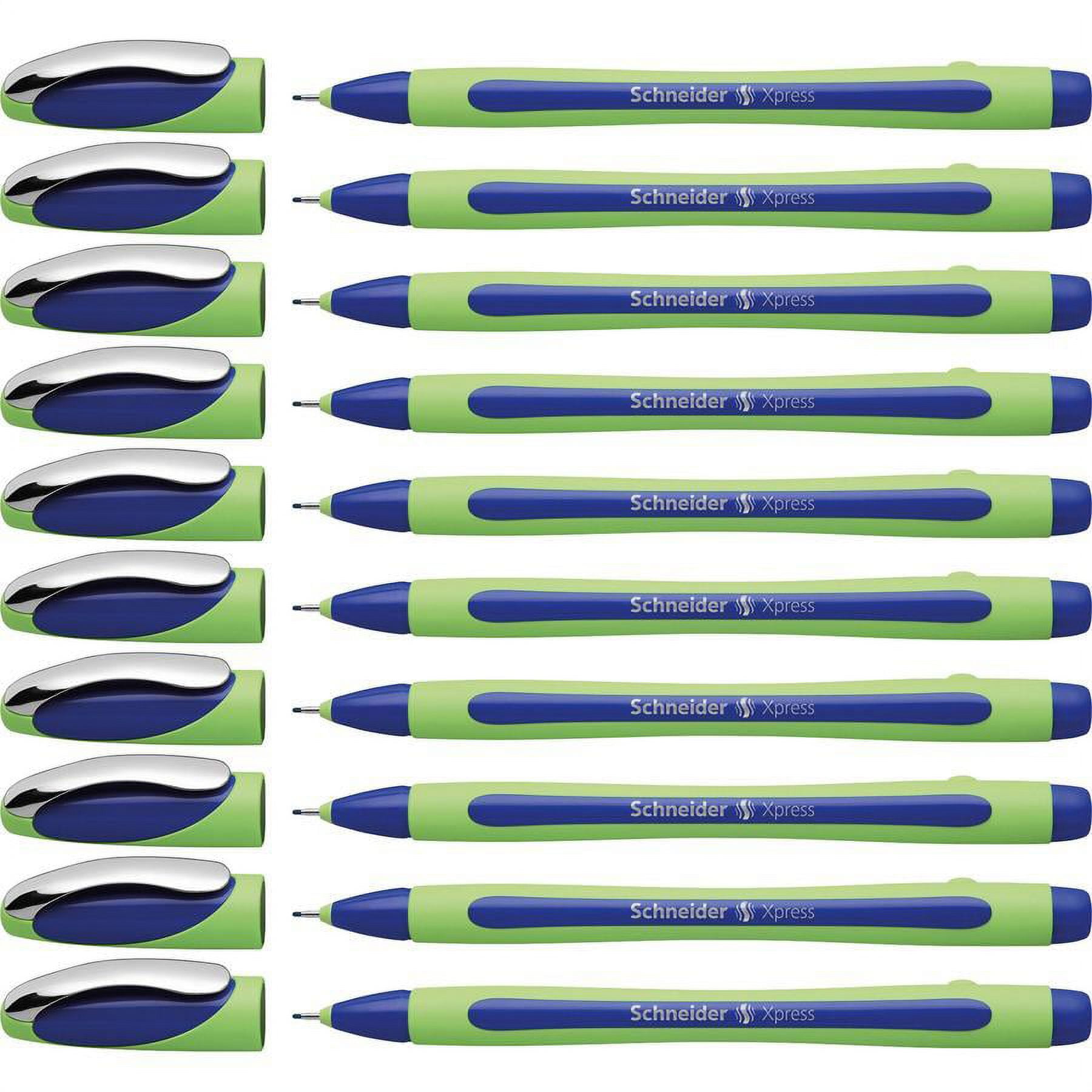 Rediform Schneider Xpress Premium Fineliner Pens, Fine Point, 0.8 mm, Blue/Green Barrel, Blue Ink, Pack Of 10 Pens
