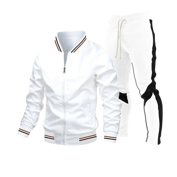 JLFKNG Mens Casual Street Running Teenagers Jacket Stitching Printed Trousers Suit Two Piece Comfy Mens Sets