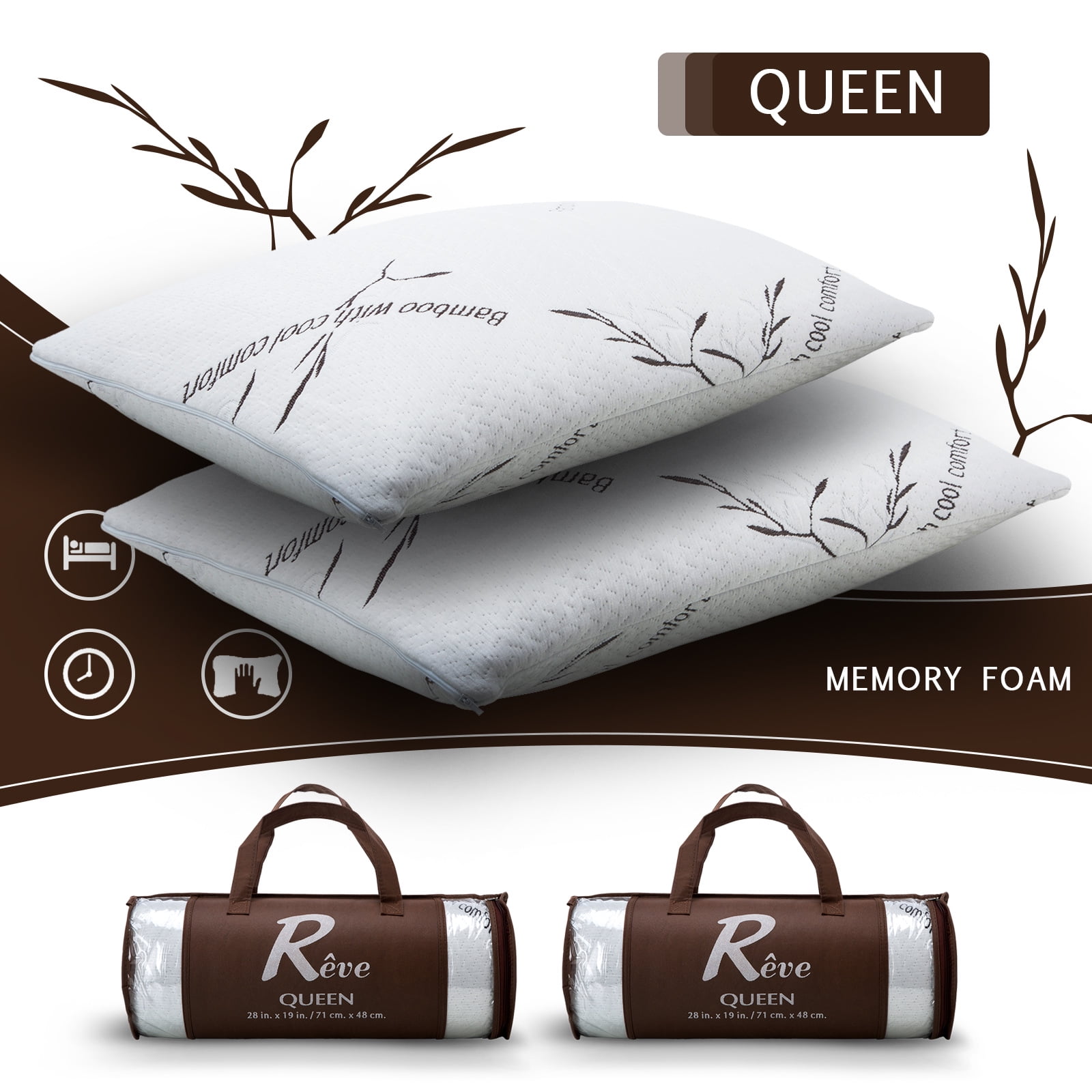 Bamboo Memory Foam Pillows Hypoallergenic New Improved Cool Comfort w