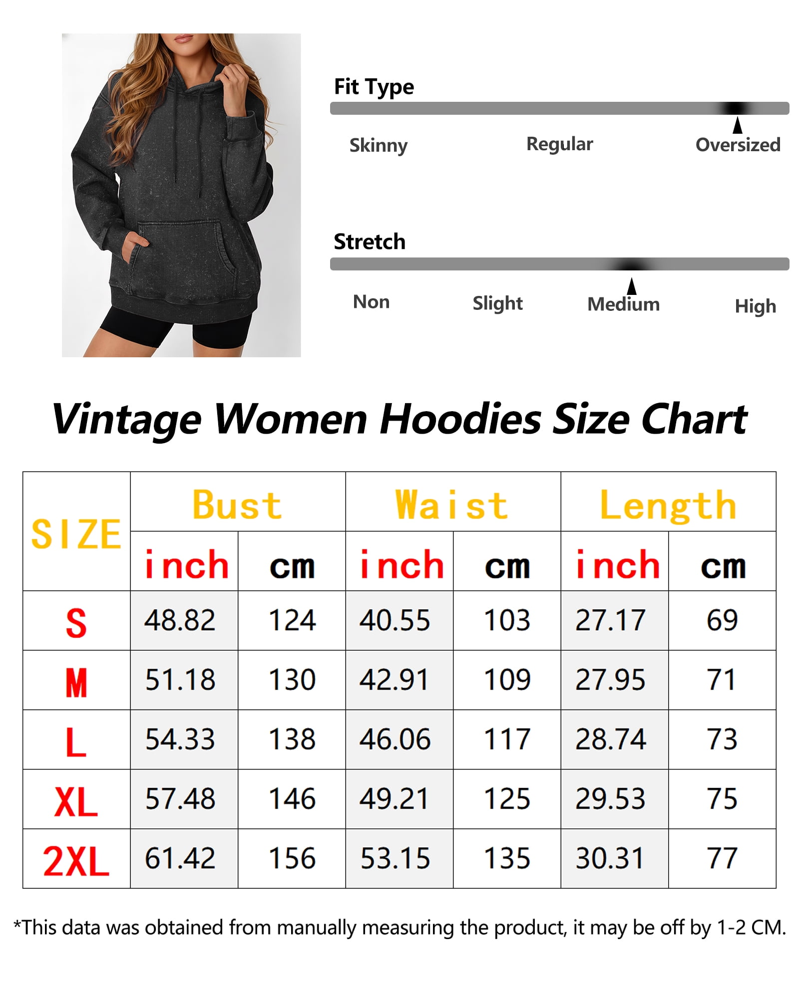 Rosvigor Vintage Hoodies for Women Acid Wash Hoodies Women Oversized Pullover Tops Streetwear Sweatshirts with hooded
