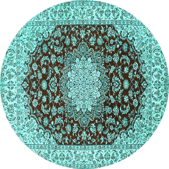 Ahgly Company Machine Washable Indoor Round Medallion Turquoise Blue Traditional Area Rugs, 7' Round