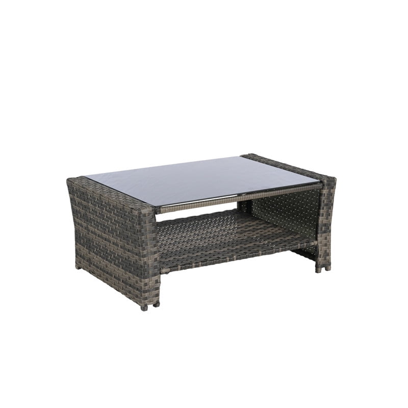 4-Piece Patio Furniture Set, Outdoor Wicker Sectional Sofa Set with Tempered Glass Coffee Table, Outdoor Conversation Set for Backyard Garden