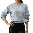 thumbnail image 2 of Women's Minimalist Cropped Sweatshirt - Round Neck Long Sleeve Button Waist Cinching, Loose Fit Casual Outfit Top For Winter,Size:L, 2 of 4