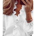 thumbnail image 3 of Womens Dressy Casual Blouse Business Long Sleeve Tops Ruffle V Neck Work Shirt Fall Outfit Long Sleeve - White XL, 3 of 7