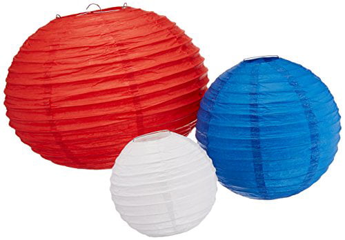 6 Piece Red/White/Blue Fourth of July Party Round Lantern Hanging Decoration 