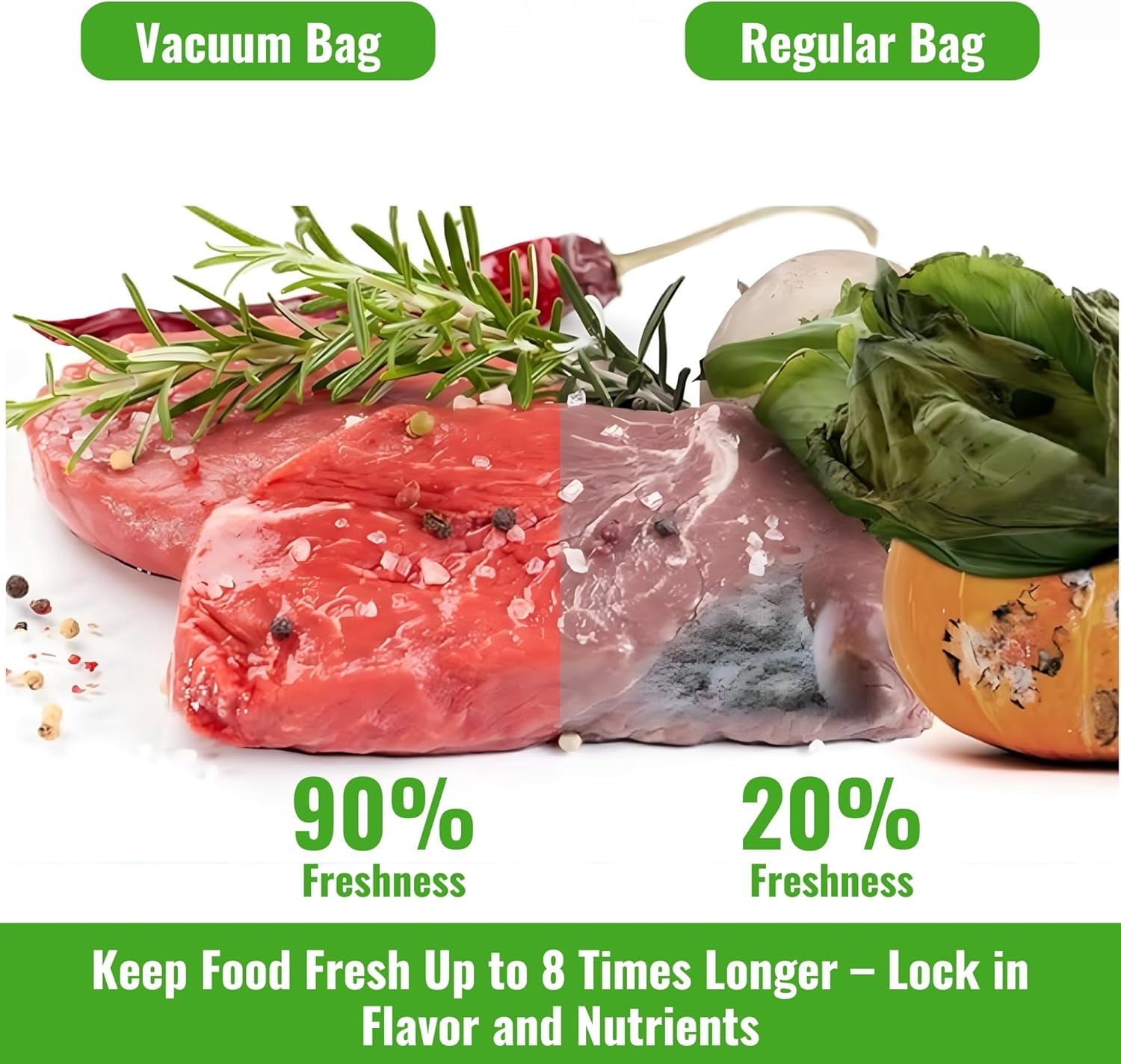 Vacuum Sealer Rolls 3 Pack (8" x 20'), BPA-Free Heavy Duty Food Storage Vacuum Bags Rolls, Custom Cut Vacuum Seal Bags Compatible with Most Vacuum Sealers Comfort Ope
