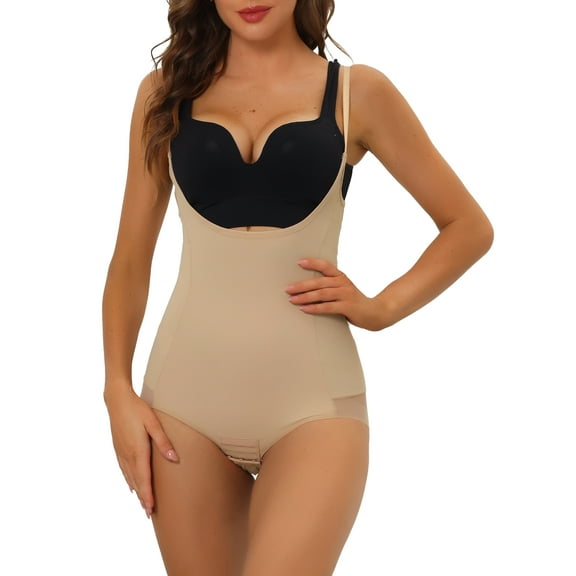 INSPIRE CHIC Women's Mesh Tummy Control Full Shapewear Slimming Sculpting Adjustable Straps Open Bust Leotard Jumpsuit Body