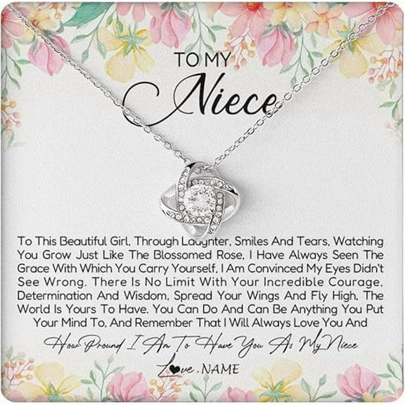 Birthday Gift To My Niece Necklace from Aunt, Love Knot Necklace with Heart Touching Message Card and Gift Box, Zircon Necklace Gift for Niece, Christmas Gift for Her
