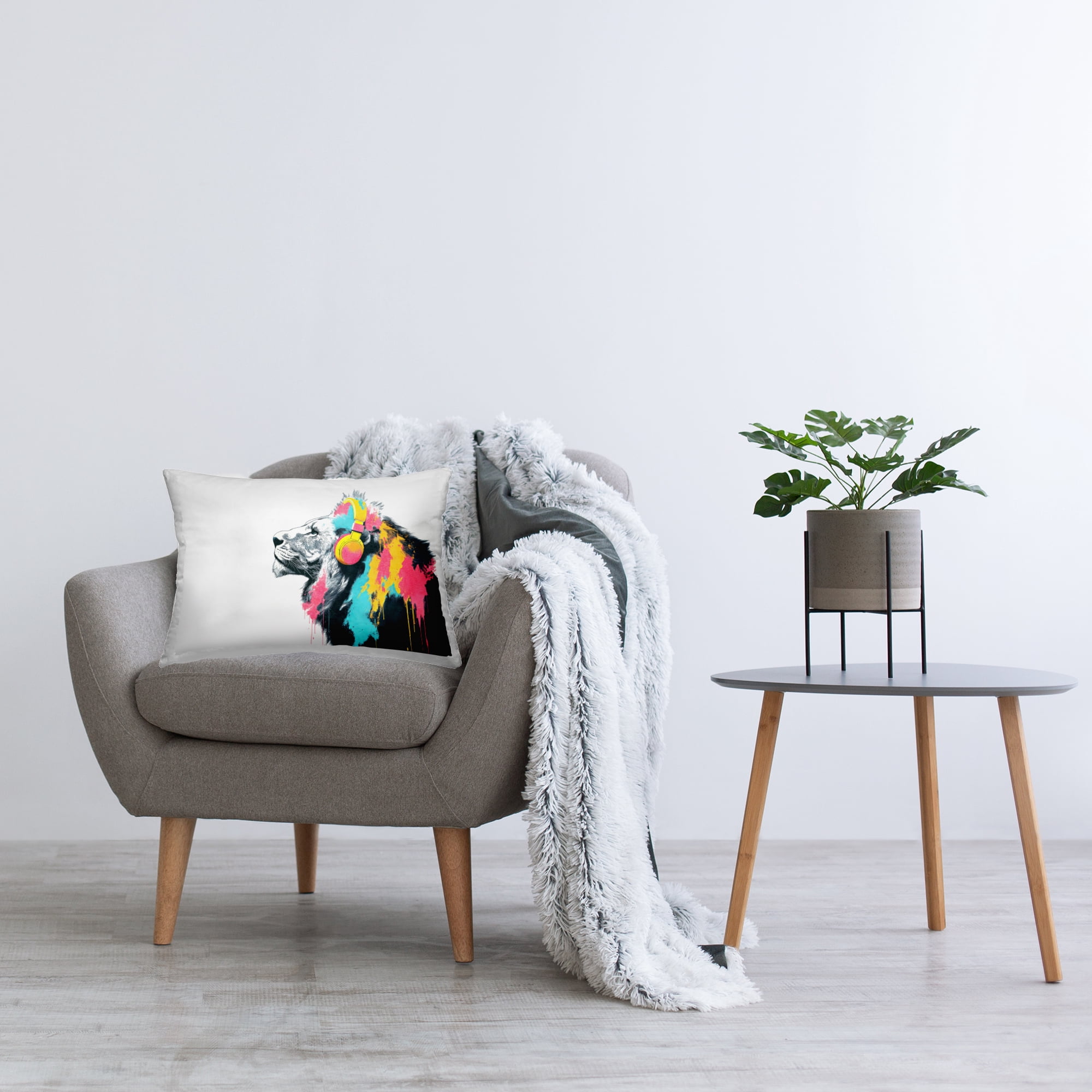 Stupell Industries Lion On Air Headphones Decorative Printed Throw Pillow, design by Svetlana Aleynikova