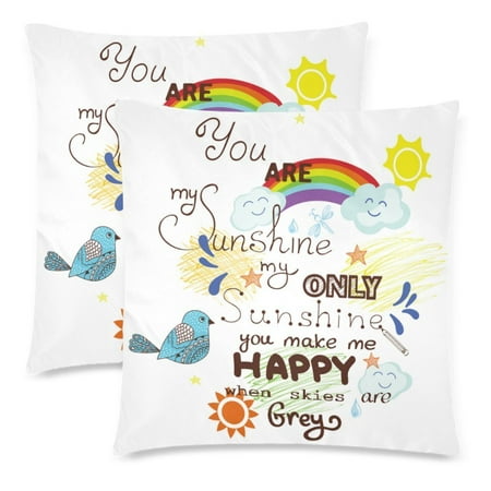 Cushions And Covers YKCG You Are My Sunshine You Make Me Happy Pillowcase Pillow Cushion Case Cover 18x18 Twin Sides, Bird Cloud and Sun Polyester Zippered Throw Pillow Case Decorative, Set of 2 ()