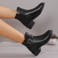 thumbnail image 4 of NECHOLOGY Botas Mujer Zapatos Botines para mujer Botas clásicas simples para mujer, color negro liso, hebilla de cinturón, tacón grueso, cremallera lateral, botines versátiles (Black, 8), 4 of 6