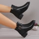 thumbnail image 4 of NECHOLOGY Botas Mujer Zapatos Botines para mujer Botas clásicas simples para mujer, color negro liso, hebilla de cinturón, tacón grueso, cremallera lateral, botines versátiles (Black, 7.5), 4 of 6