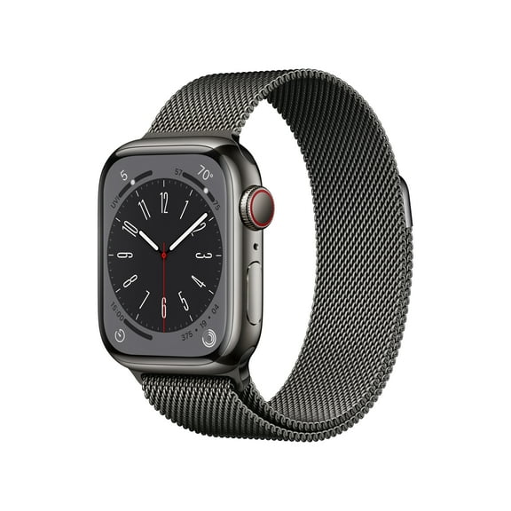 Apple Watch Series 8 GPS   Cellular 41mm Graphite Stainless Steel Case with Graphite Milanese Loop. Fitness Tracker, Blood Oxygen & ECG Apps, Always-On Retina Display