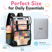 DAKIMOE Clear Backpack for School Stadium Bookbag Transparent Book Bag Large 17''