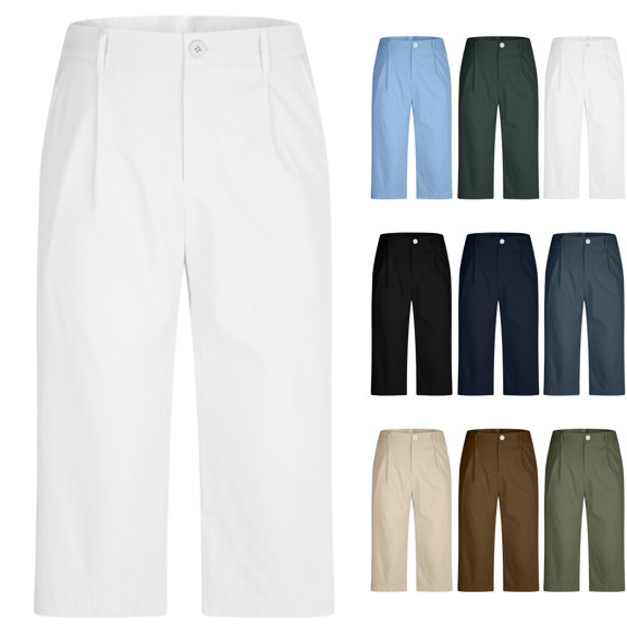 WPPGONE Men Capri Pants Casual Plus Size Cargo Pockets Elastic Waist Button Comfortable Breathable Cropped Bottoms Daily Outdoor Beach Vacation Trousers, S-3XL