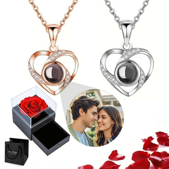 Sentmoon Dainty Necklace Customized Necklace with Built-in Pictures for Women's Personalized Necklace Gift Box Set Give Girlfriend Valentine's Day Picture Necklace Personalized Gift