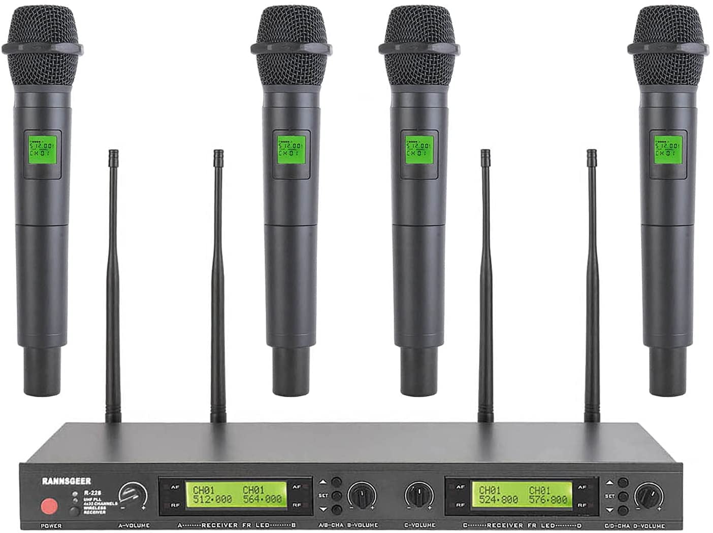 Rannsgeer UHF R288UH4 UHF 4Channel Handheld Mic Wireless Microphone