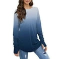 thumbnail image 2 of T Shirts For Women Long Sleeve Top Round Neck Basic Fashion Printed Tshir Thumbhole Tunic Tshirts, 2 of 6