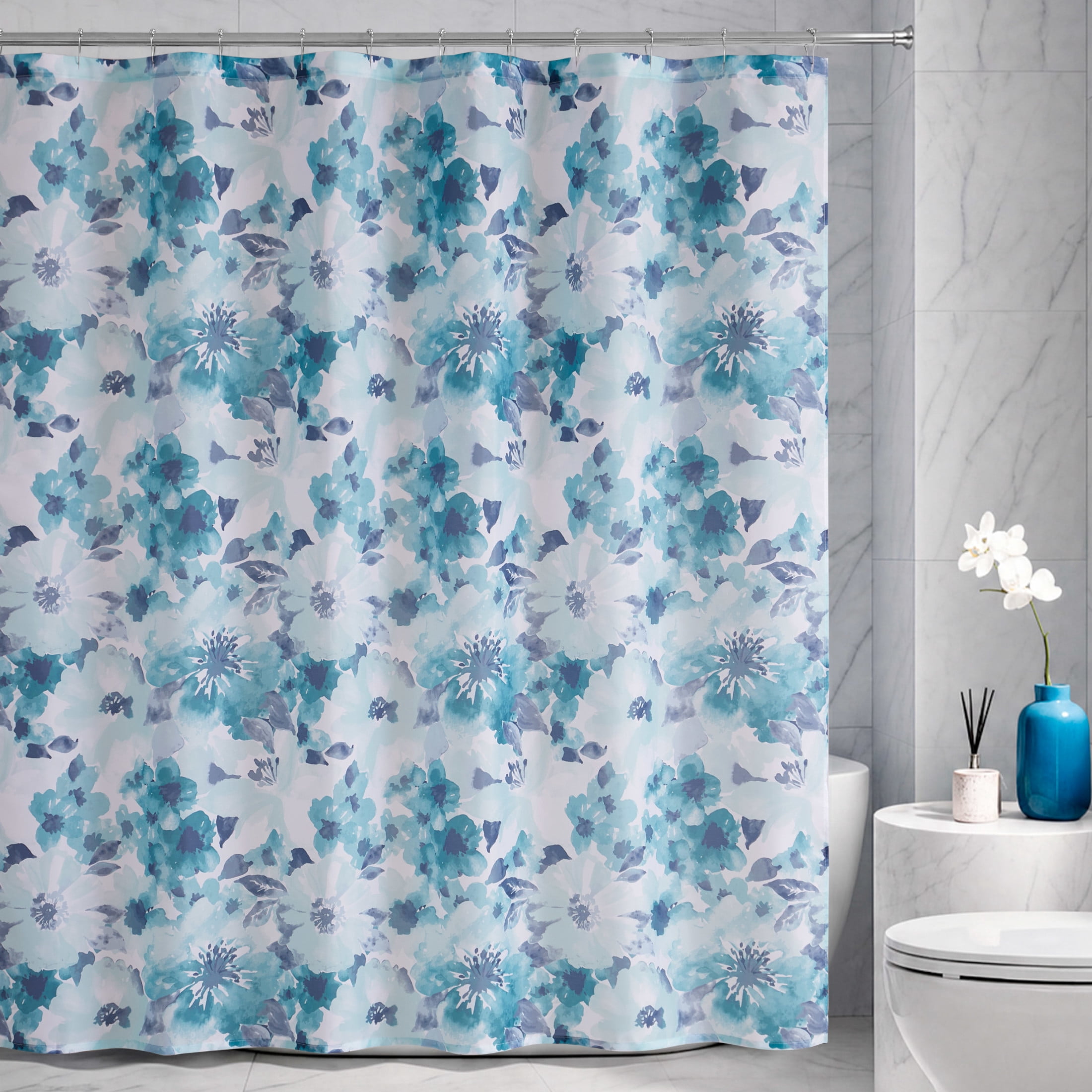 CHI Connolly Shower Curtain with Hooks and Rugs Modern Washable 72" W x 72" L 15-Piece Set